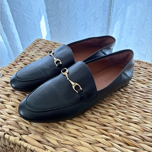 Black Coach Leather Loafers with Gold Accent - Picture 1 of 3
